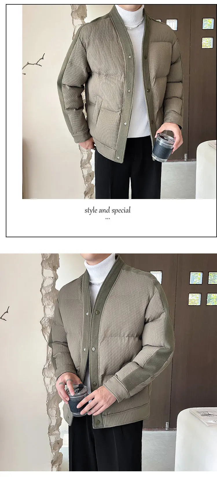 Men's Winter Collarless Woolen Splice Cotton-padded Jacket Men Business Casual Fashion Loose Warm Parkas Coat Thicken Jacket Street King Limited