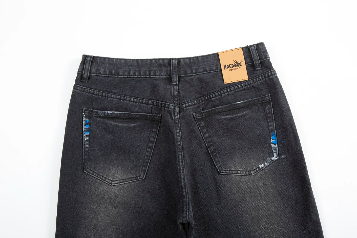 Feet Ink Painted Washed Black Jeans for Men Straight Retro Baggy Casual Cargo Pants Pantalones Hombre Oversized Denim Trousers Street King Limited