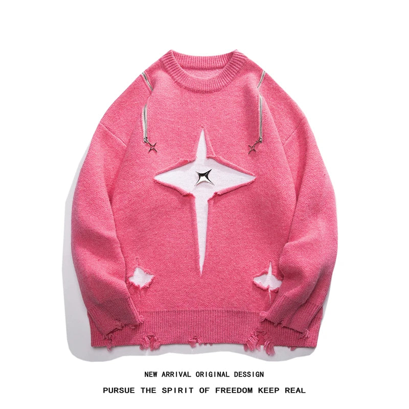 Gothic Men's Sweater Hip Hop Streetwear Long Sleeved Round Neck Tops Oversized Autumn New Knitwear Sweaters Jumpers Street King Limited
