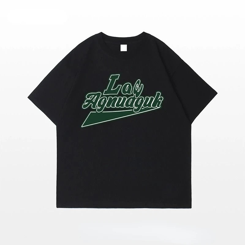 Summer Korean Retro Men's Printed Short-sleeved T-shirt New Trendy Brand Letter American Casual Y2K Simple Half-sleeved Top Street King Limited
