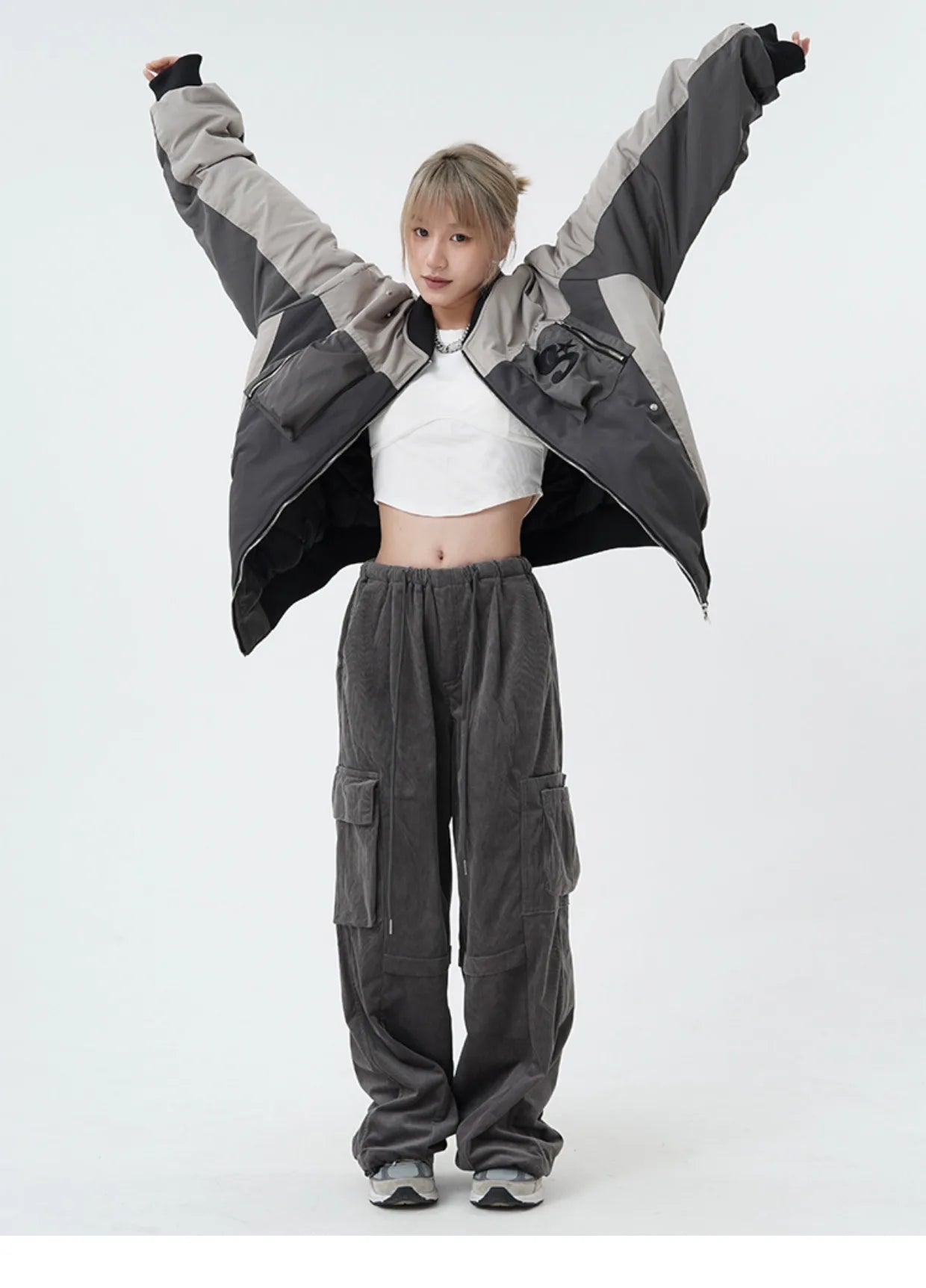 women high street corduroy pants casual elastic waist side pocket loose straight pant unisex hip hop y2k loose streetwear jogger unique joggers style 1351