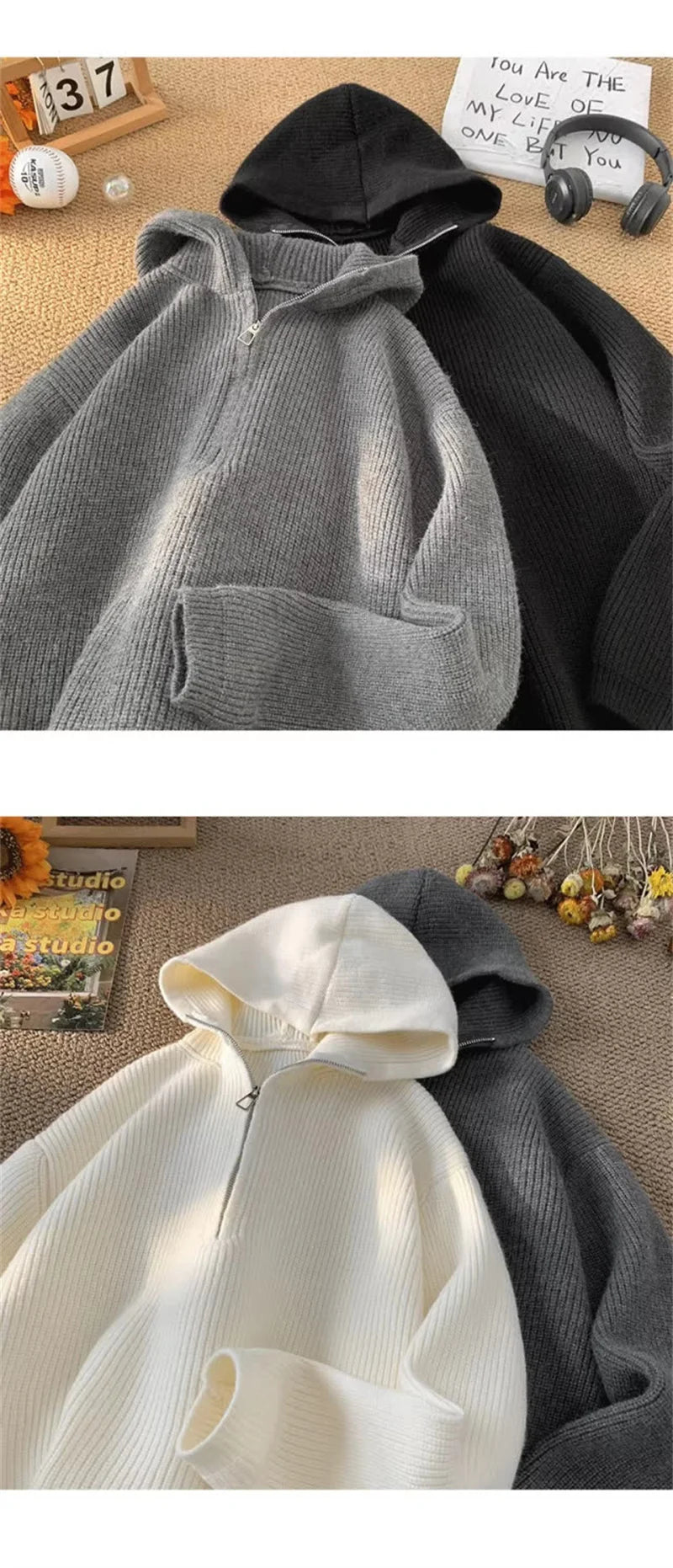 New Half Zipper sweater Knitted Sweater For Men Y2K Vintage Long Sleeve