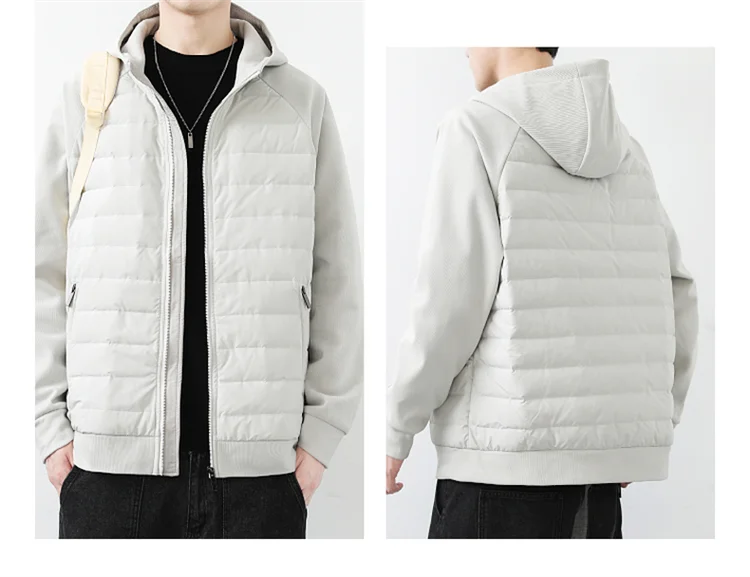 90 duck down jacket men fashion splice loose casual lightweight down hooded down jacket winter warm hoody coat outerwear clean everyday pants