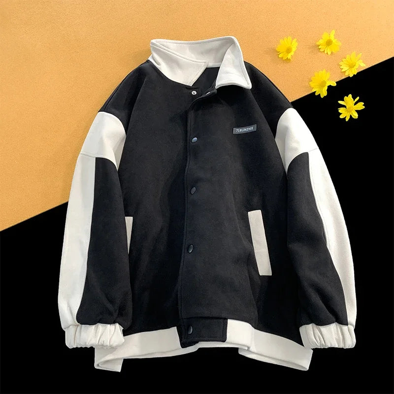 suede baseball jacket 2024 spring men uniform bomber jackets korean streetwear patchwork embroidery label coat minimalist street pants