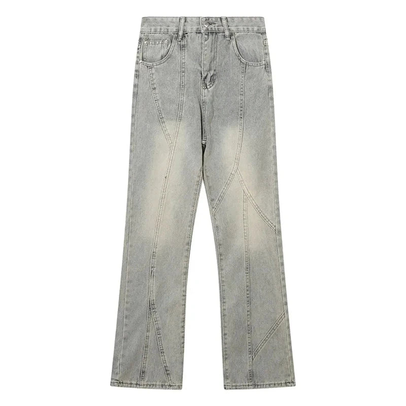 Men Jeans High Street Patchwork Striped Denim Pants Retro Y2k Washed Distressed Trousers Hip Hop Casual Streetwear Unisex Street King Limited