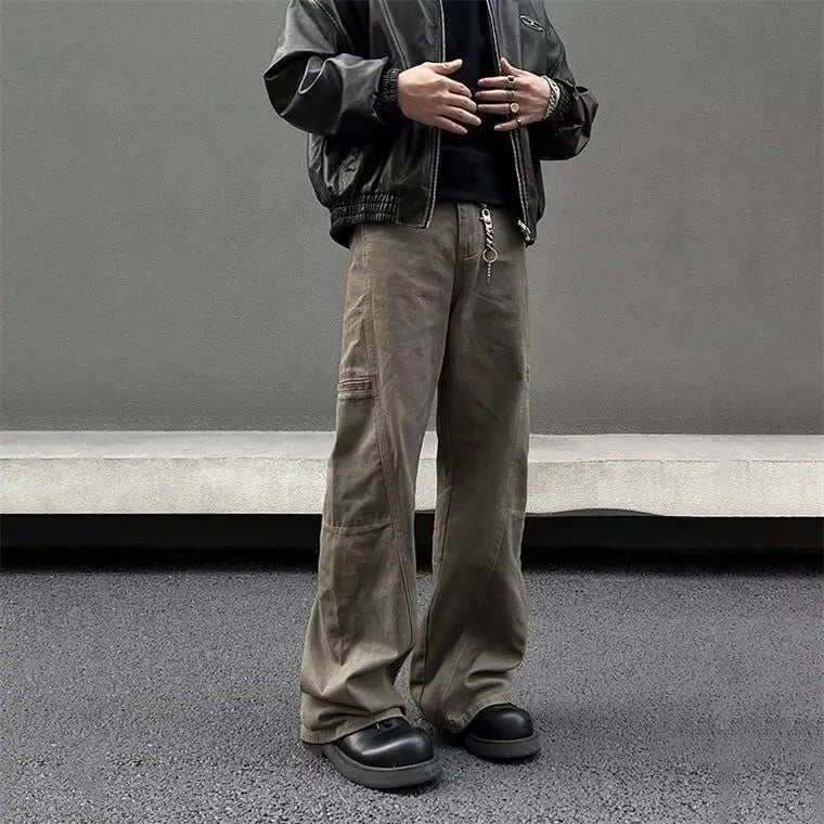 american high street retro men and women trendy straight work pants couple spring and autumn hip hop loose casual pants y2k clean everyday pants