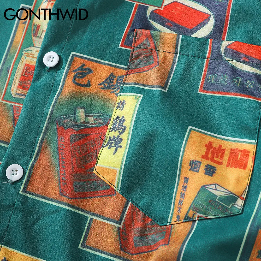 Streetwear Gonthwid Hawaiian Beach Shirts Harajuku Vintage Poster Print Long Slee Gonthwid Hawaiian Beach Shirts Harajuku Vintage Poster Print Long Sleeve Aloha Party Holiday Shirt Mens Casual Button Down Tops Fashion Sweater Jacket With Graphic Design For Men
