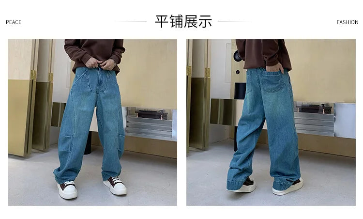 cityboy splice fashion brand jeans men streetwear hip hop vibe loose casual straight washed denim baggy jeans pant man trousers unique jeans style 2547