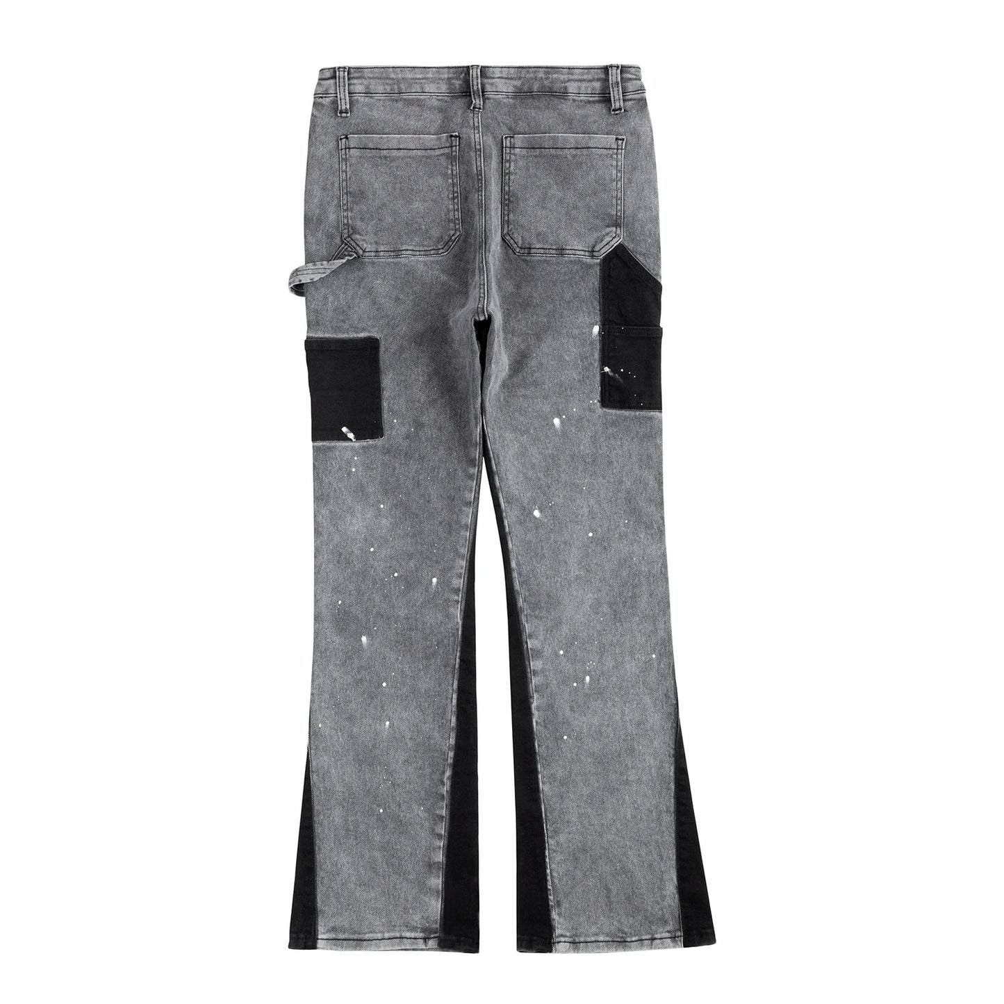 y2k spliced speckled ink patchwork baggy micro flare jeans pants for men streetwear pantalones hombre casual oversized cargos utility cargo pants