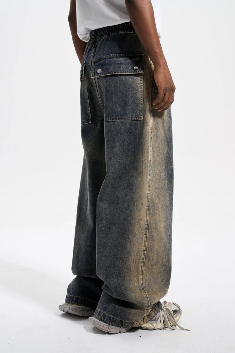 mens high street loose denim jeans casual straight retro washed jeans hip hop streetwear casual wide legs joggers baggy jeans unique joggers style 1858