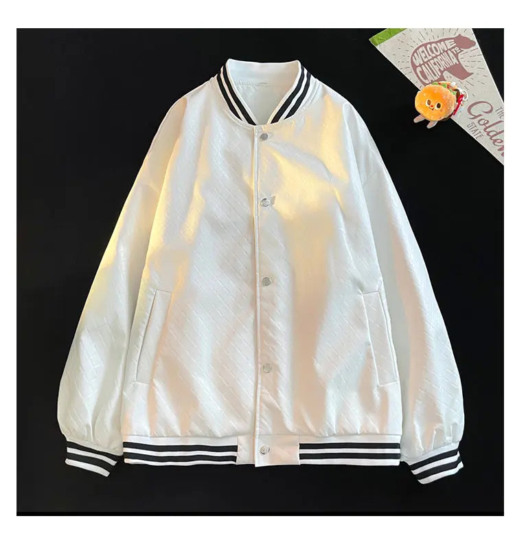 popular unisex basuball jacket fashion solid color lozenge pattern bomber jacket comfortable casual female clothing unique default style 4995
