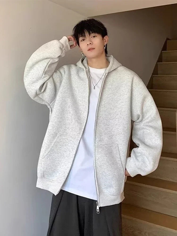 winter mens fleece zipper hooded sweatshirts 2025 new classic solid color oversized hoodies y2k streetwear outerwear tracksuit unique default style 41