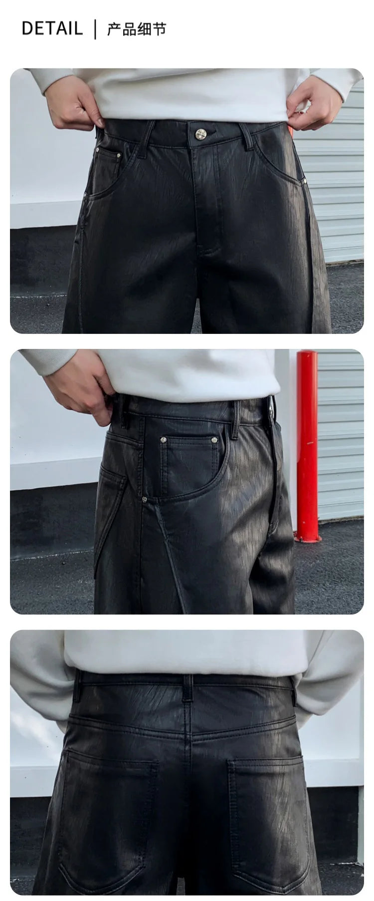 men streetwear fashion hip hop loose casual straight leather motorcycle pant man y2k trousers pants stage clothing unique default style 2290