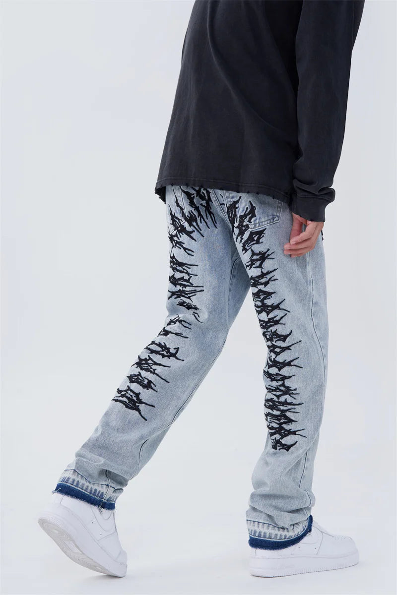 fashion back letters embroidery denim jeans mens casual zipper straight harajuku jean trouser hip hop streetwear pants joggers unique joggers style 4447