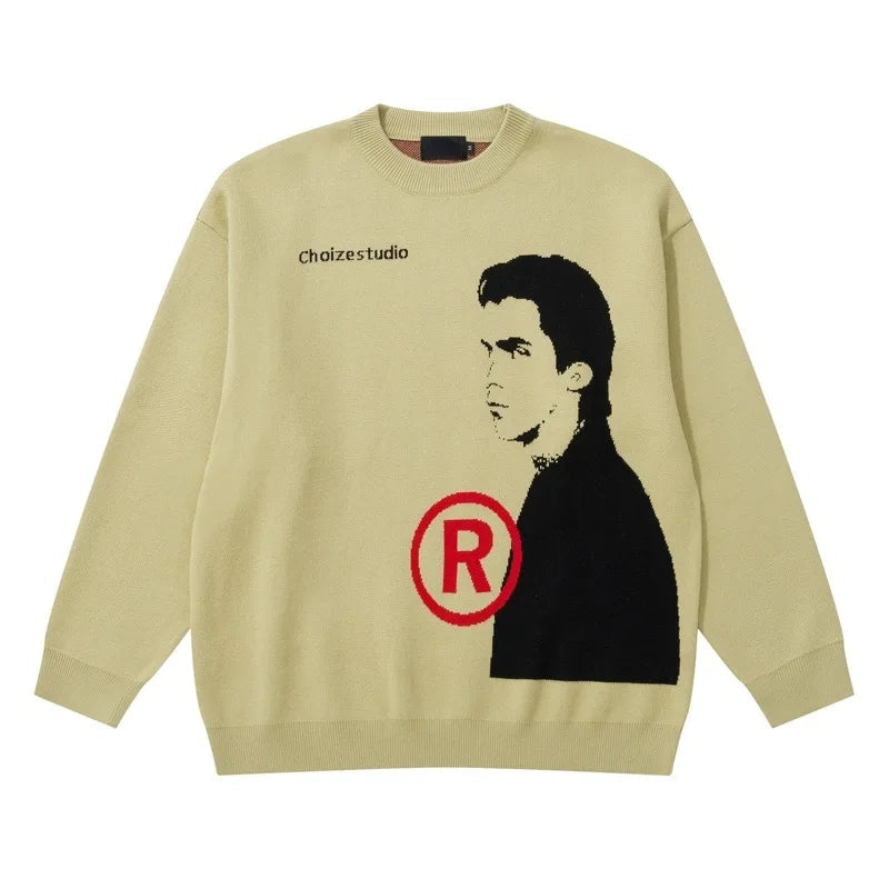 Hip Hop Anime Knitted Oversized Sweater Mens Autumn Winter O-neck Long Sleeve Pullover Streetwear New Loose Sweaters Clothing Street King Limited