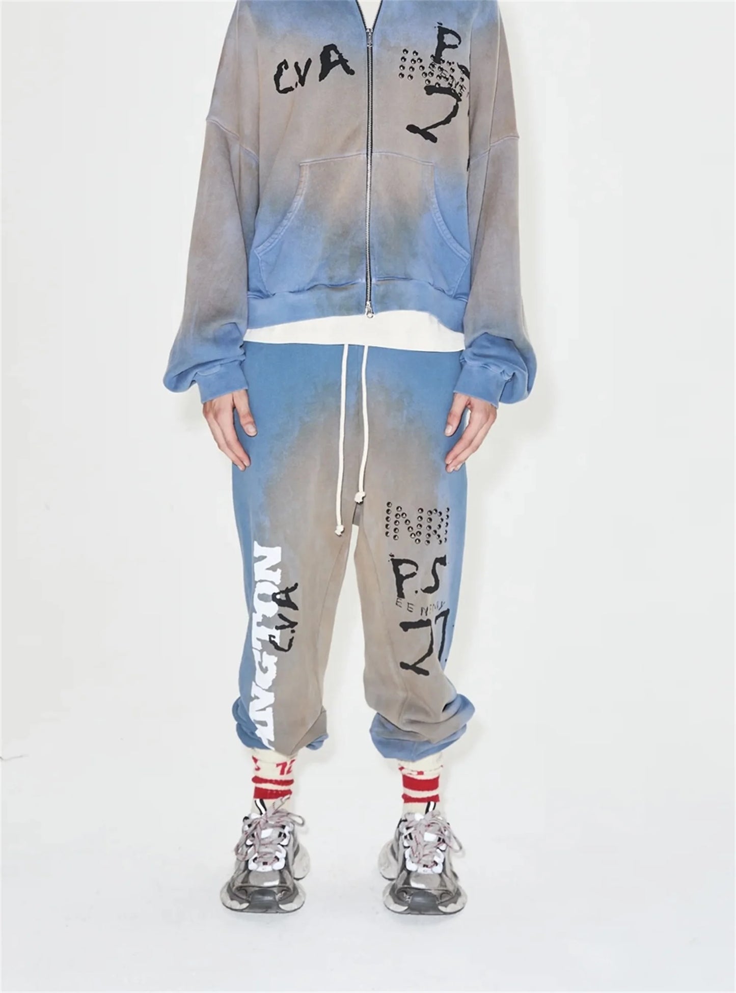 24ss rrr123 gymno high street heavyweight best quality cotton gradient washed distressed drawstring casual sport pants leggins unique default style 4680