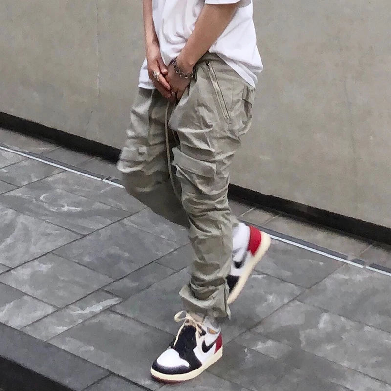 High Street Multi-pocket Drawstring Overalls Mens Straight Vibe Style Oversize Casual Cargo Pants Hip Hop Loose Baggy Trousers Street King Limited