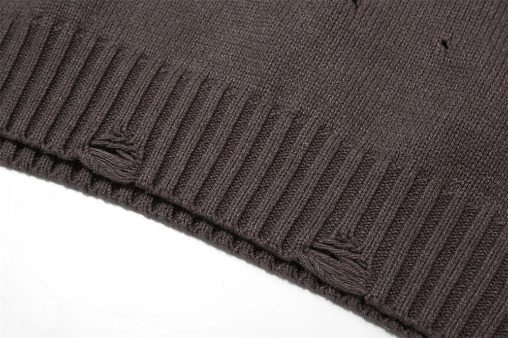 Undermycar 2023 New High Street Fashion Brand Worn Out Hole Large Loose Round Neck Sweater Brown Street King Limited