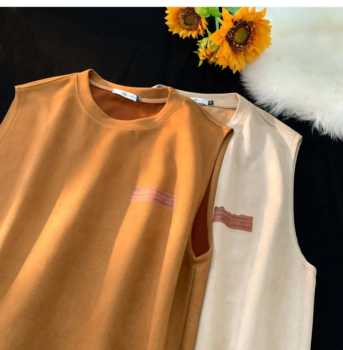American sleeveless t-shirt vest men's trendy summer outer wear heavy suede ins loose waistcoat top men clothing mens t shirts Street King Limited