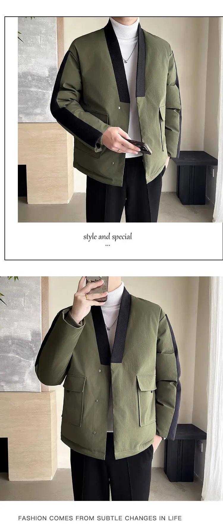 2024 Winter Collarless Cotton-padded Jacket Men Japanese Korean Fashion Loose Casual Thicken Warm Parkas Jacket Cityboy Coat Street King Limited