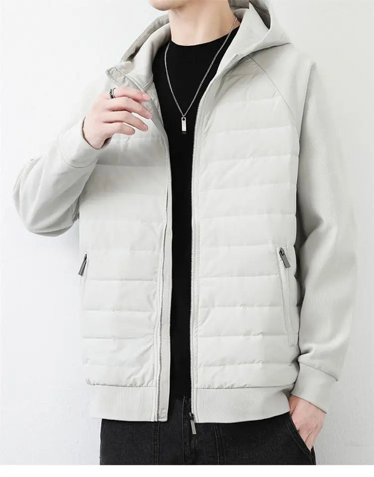 90 duck down jacket men fashion splice loose casual lightweight down hooded down jacket winter warm hoody coat outerwear unique default style 1121