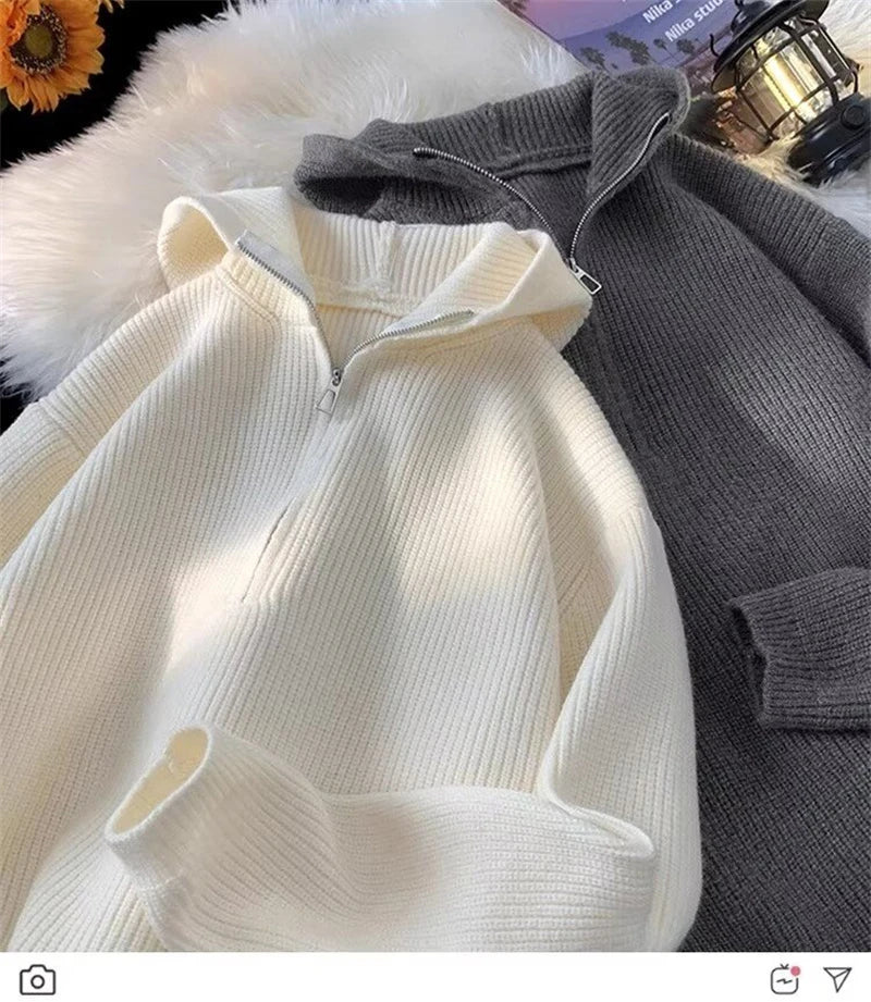 New Half Zipper sweater Knitted Sweater For Men Y2K Vintage Long Sleeve