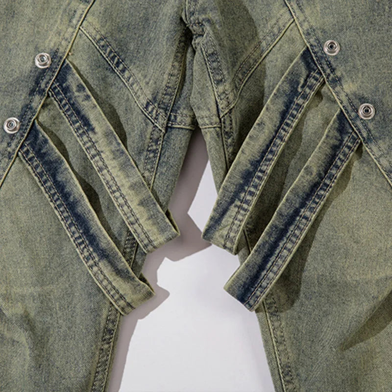 Men Jeans Retro Splicing Micro-Flared Denim Trousers American High Street Cargo Pants Y2K Harajuku Vintage Streetwear Unisex Street King Limited