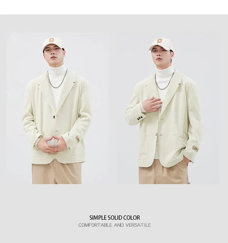 mens loose casual plus size fashion retro corduroy blazer jacket handsome man commuter business suit coat blazers outerwear unique default style 1214
