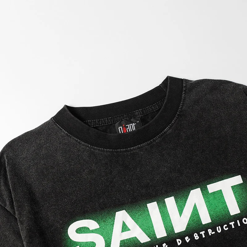 Saint T-shirt Summer Men Woman High Quality Street Hip Hop Chaopai Lovers Loose Casual O-Neck Wash Top Tees Street King Limited