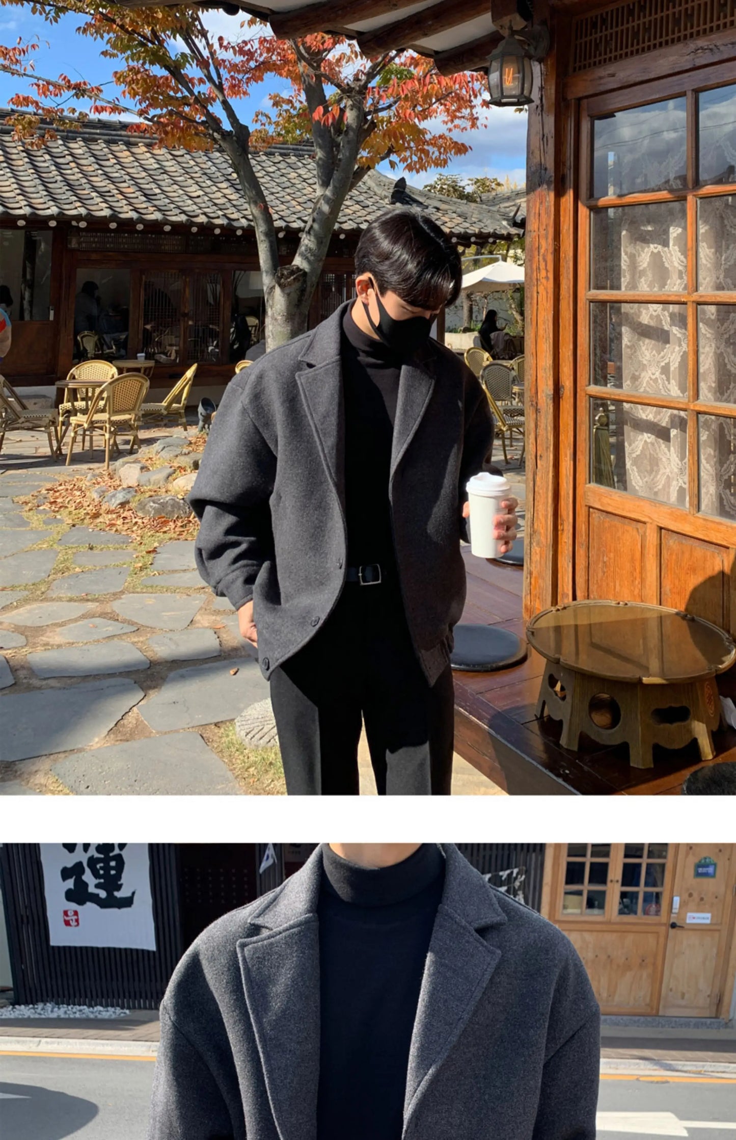 2024 loose casual mens solid color jacket fashion daily commuting windproof short woolen coat thickened warm unique shorts style 307