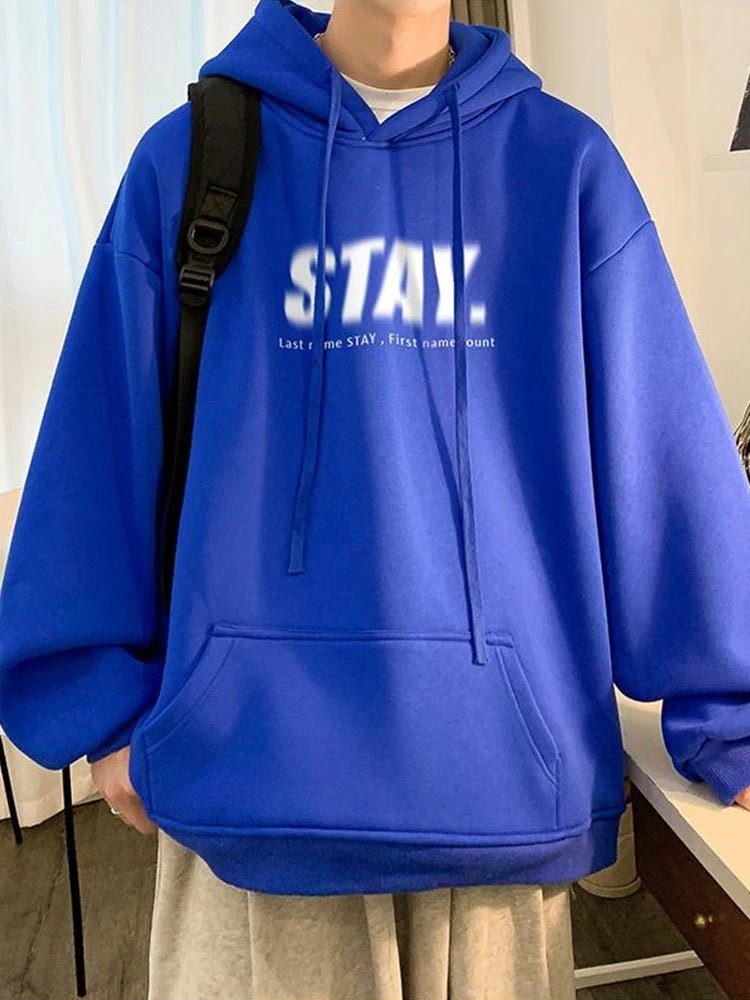 New in Letter STAY Print Sweatshirts Men Casual Vintage Fleece Pullovers Hoodies Autumn Y2K Streetwear Baggy Hoody Clothes Street King Limited