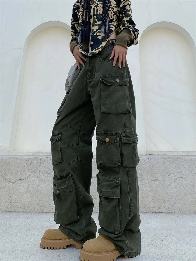 unisex hip hop pants retro cargo pant streetwear multi pockets zipper harajuku joggers new casual loose straight baggy trousers unique joggers style 1058