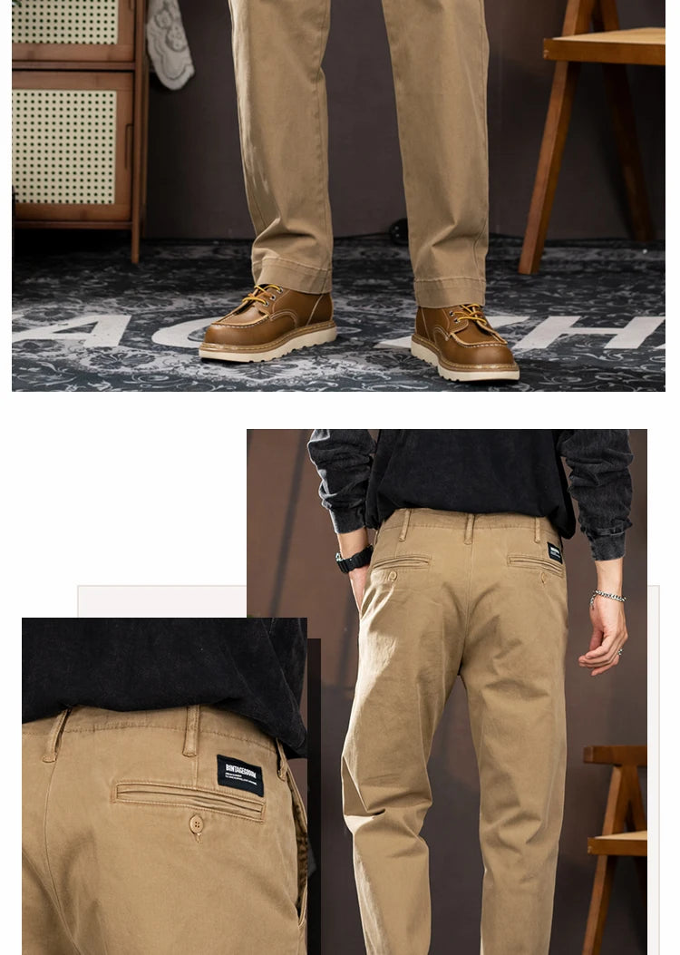 men american retro handsome loose casual business pure cotton pants japanese amikaji fashion straight cargo pant trouser unique cargo style 2401