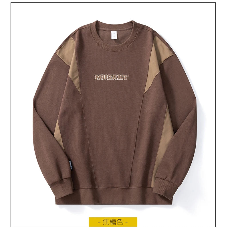 Men Handsome Splice Embroidery Fashion Loose Casual Pullover Sweatshirt Spring Autumn Plus Size Hoodies for Man Clothing Street King Limited