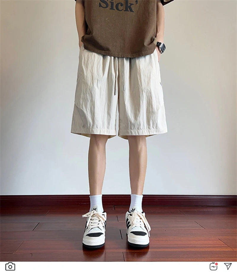 summer mens straight pleats shorts casual gym basketball sports short sweatpants y2k streetwear wide leg bermudas para hombre unique joggers style 3633