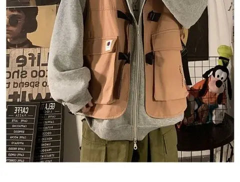 Fake two-piece coat men's ins, trendy Japanese functional workwear hooded jacket, autumn European and American retro trend tops Street King Limited