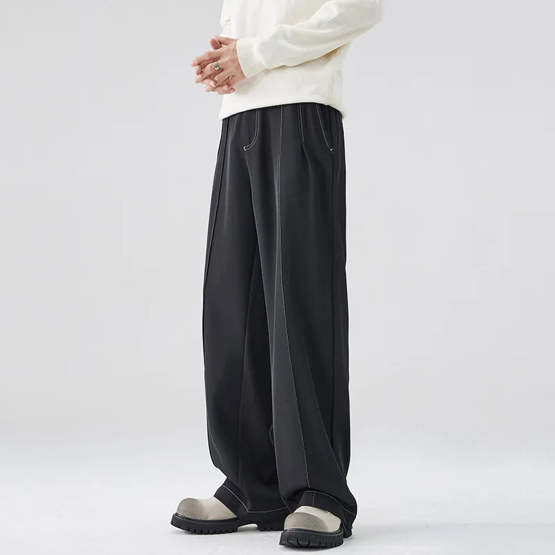 men bright line elastic waist streetwear fashion loose casual plus size straight suit pants work man business trousers unique default style 1813