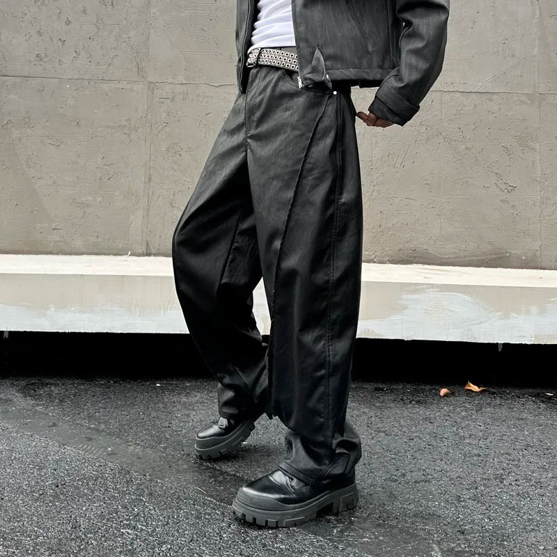 men streetwear fashion hip hop loose casual wide leg leather baggy motorcycle pant cityboy cargo pants trousers military streetwear pants