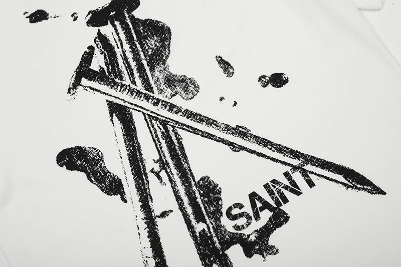 Summer New SAINT T-shirt Chaopai 3D Steel Nails Direct Spray Printing Cotton Loose Casual Men Woman Top Tees Street King Limited