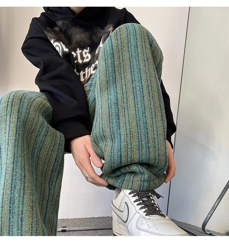 high quality stripe plaid mens trousers baggy straight fashion classic padded autumn winter casual pants male plus size m 8xl unique default style 1152