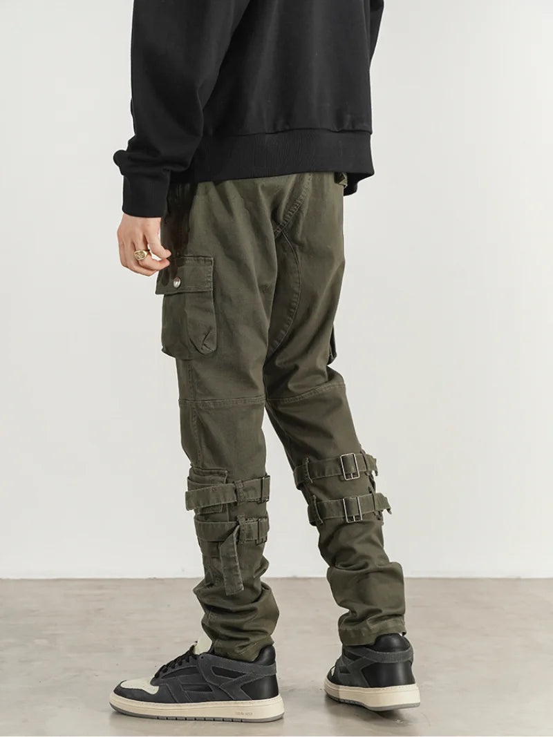 mens high street jeans casual hip hop military cargo pockets trousers new fashion slim fit zipper skinny denim pants joggers relaxed fit joggers