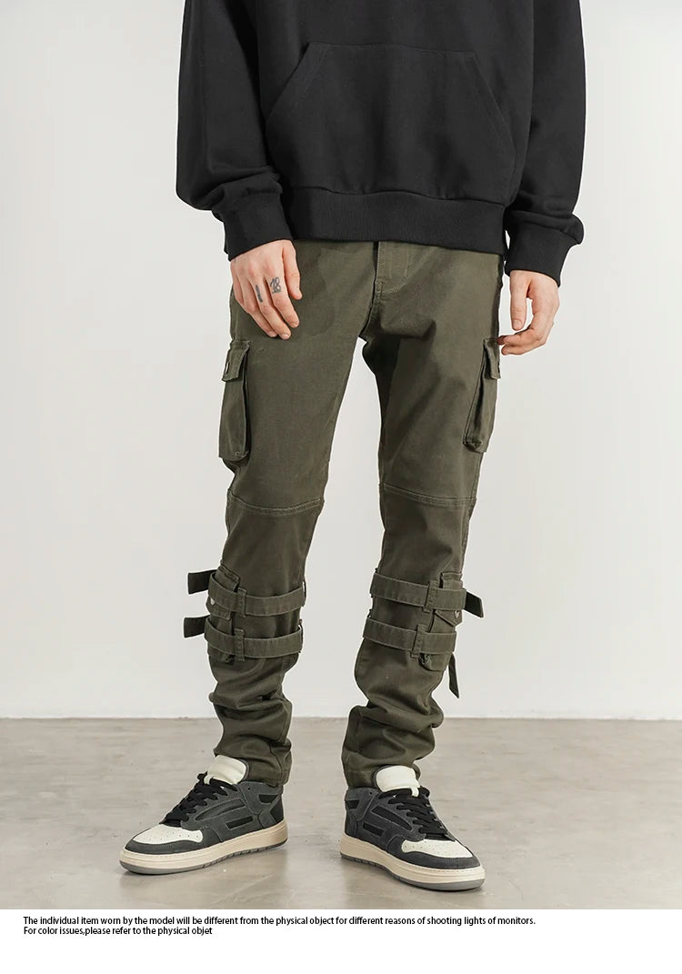mens high street jeans casual hip hop military cargo pockets trousers new fashion slim fit zipper skinny denim pants joggers unique joggers style 1687