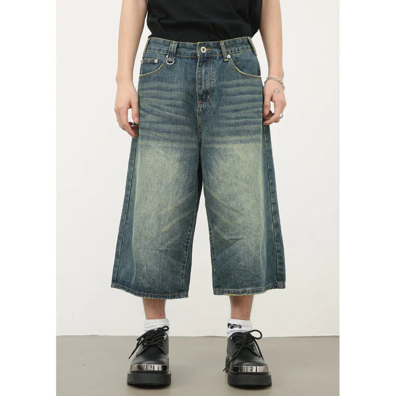 men summer streetwear fashion loose casual wide leg denim calf length jeans pants male vintage jeans baggy hosen pants unique jeans style 1463