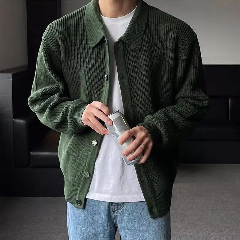 Trendy Korean Style Simple Green Sweater Retro Jacket Men's Sweater Trendy Casual Niche Y2K Street Hip-hop Jacket Tops Street King Limited