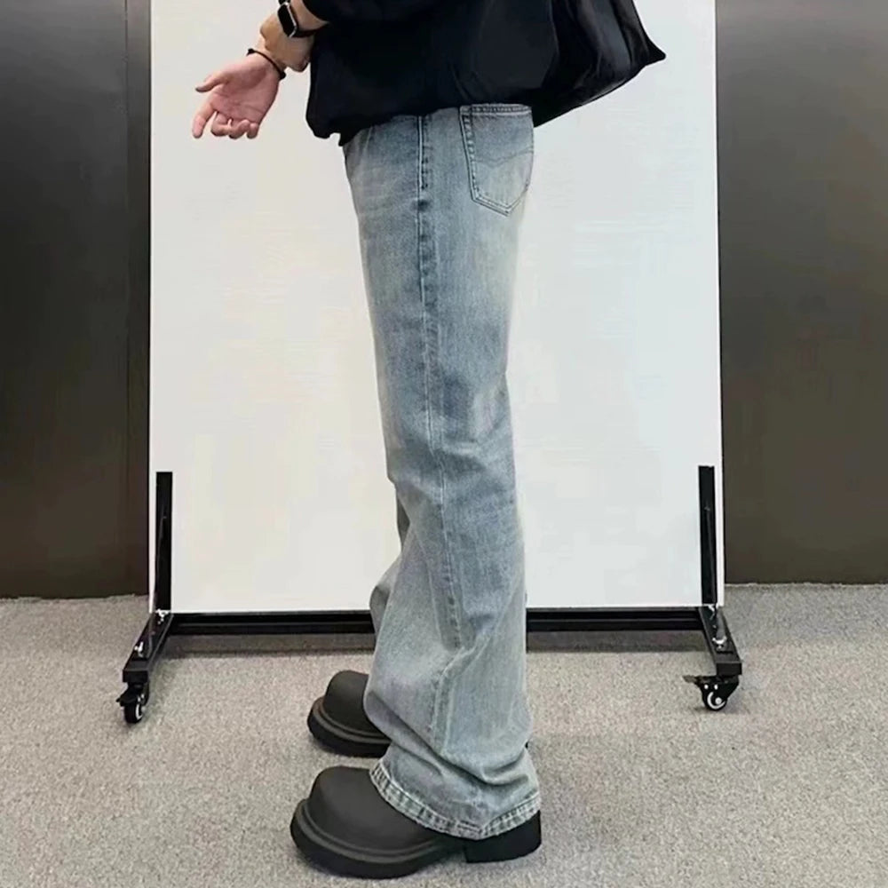 vintage washed blue solid boot cut for men and women straight baggy denim trousers ropa hombre loose casual flare jeans pants unique jeans style 2182