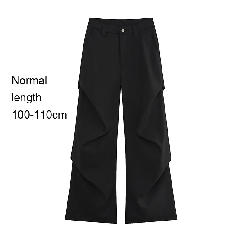 extended length edition wrinkle fashion men streetwear fashion hip hop vibe loose casual straight black suit pant trousers unique default style 1834