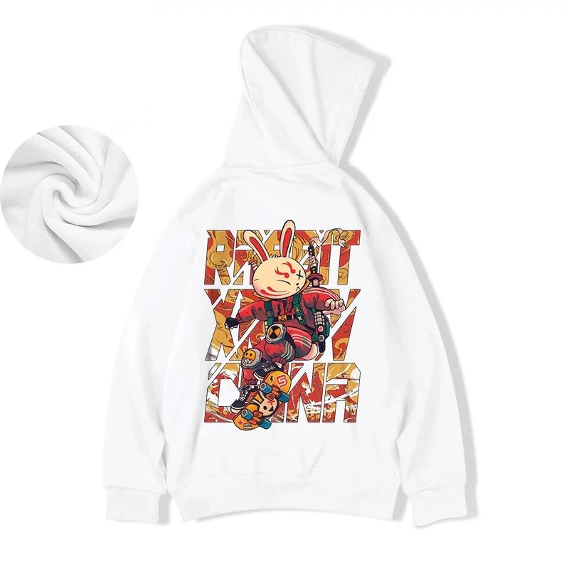 Anime Skateboard Rabbit Print Hoodies Men's Japanese Y2K Hoodie Sweatshirts Autumn Casual Pullover Male Funny Hoody Streetwear Street King Limited