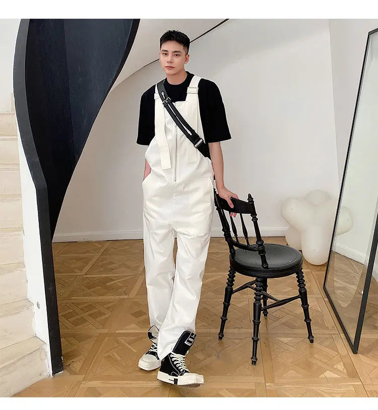 Trendy Men's Shoulder Strap Jumpsuit Pants Washed Loose Fitting Workwear Pants Multi Pocket Streetwear Cargo Suspenders Pants Street King Limited