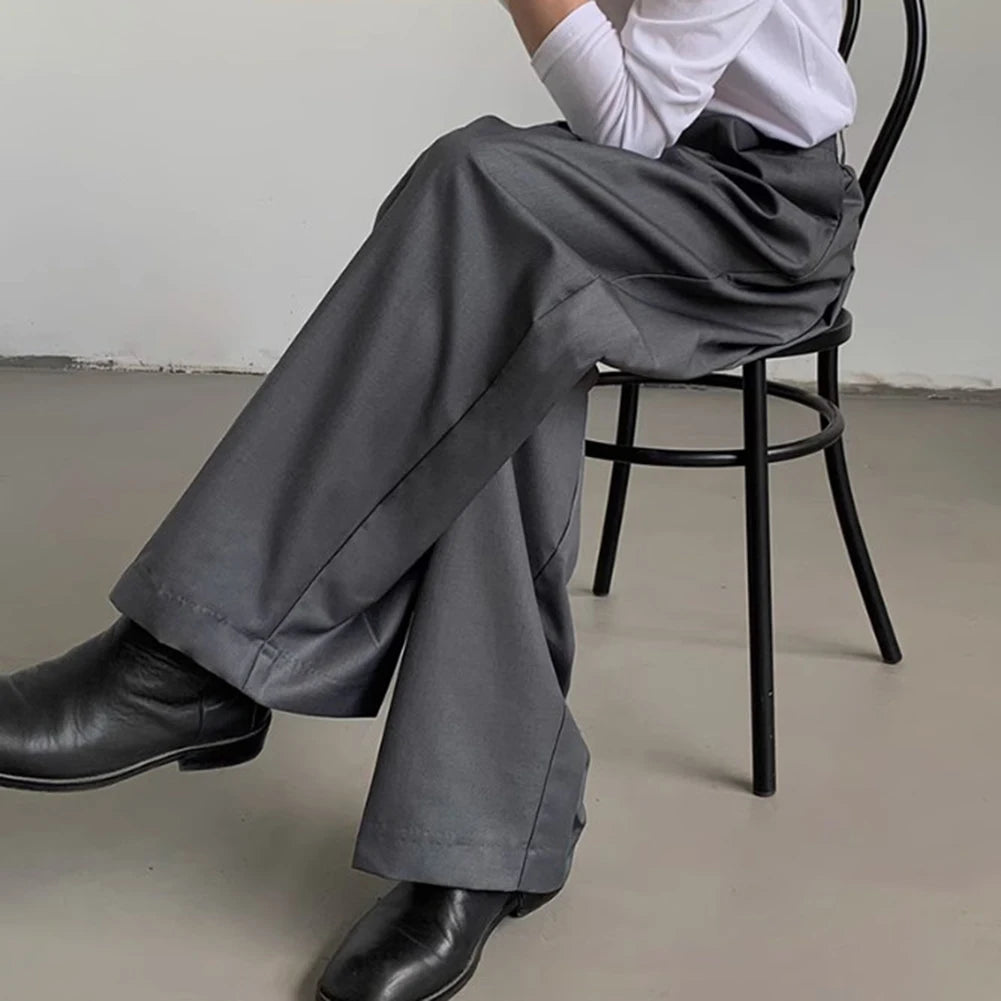 mens straight tube ice silk pants casual slacks youth thin wide leg pants business summer pants soft vintage trousers unique default style 977