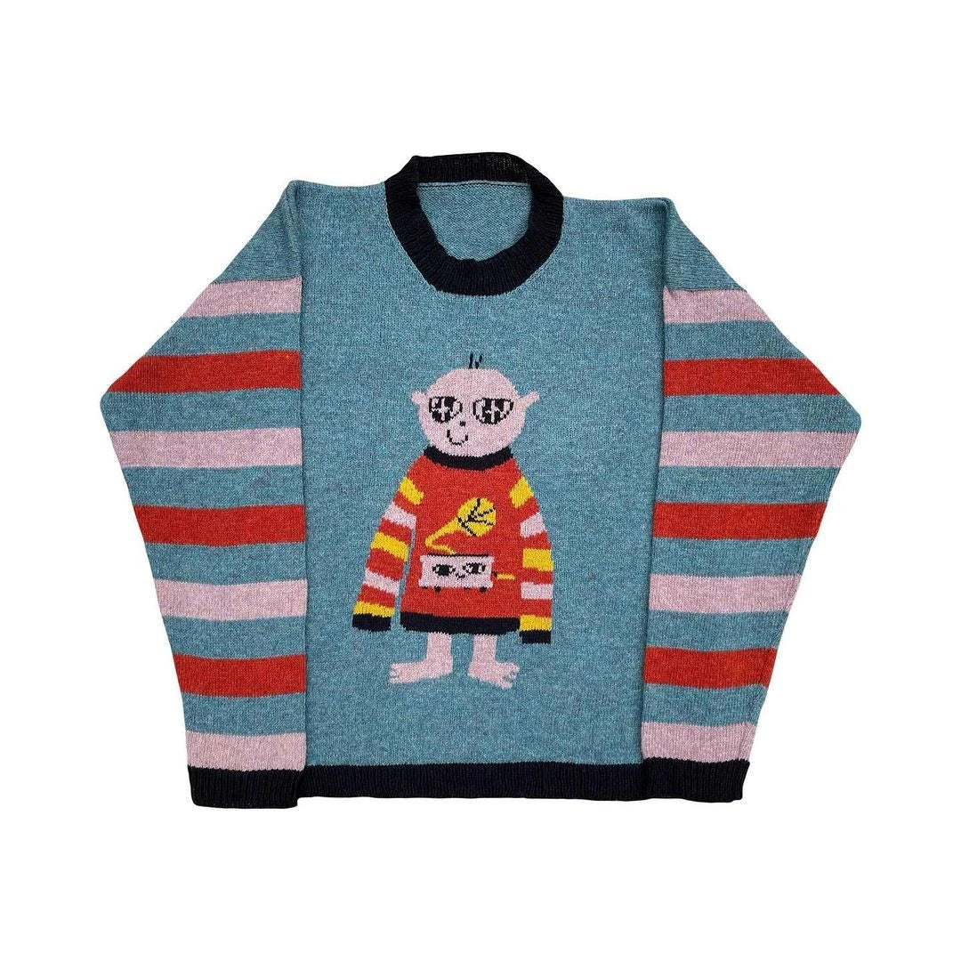 Y2K Women's Sweater Clothing Vintage Knitted Wool Sweater Jumper Round Neck Stripe Cute patterns Round Neck Long Sleeve Clothing Street King Limited